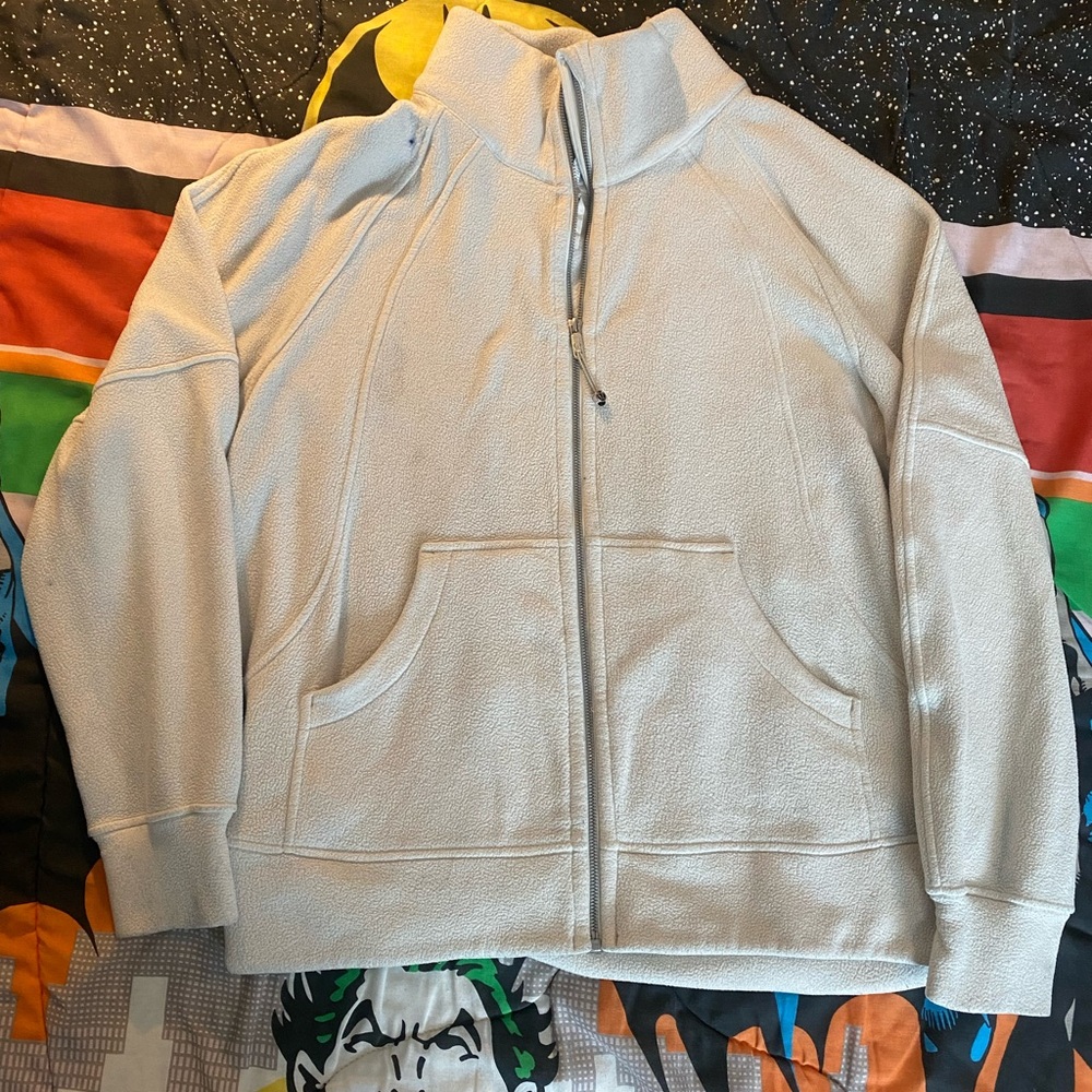 Lululemon Scuba Tumbled Fleece Funnel Neck Full Zip Womens M L Bone W3IVPS $168